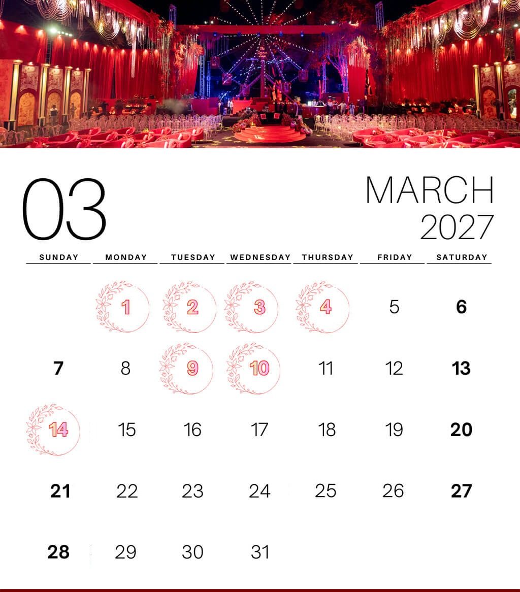 Most Auspicious MARCH 2027 Wedding Dates Auspicious March 2027 wedding dates – vivah muhurat calendar